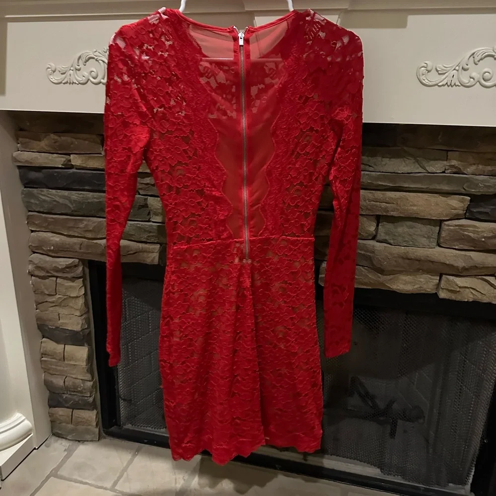 Lace red Express dresses with nude slip- xs - Picture 2 of 2